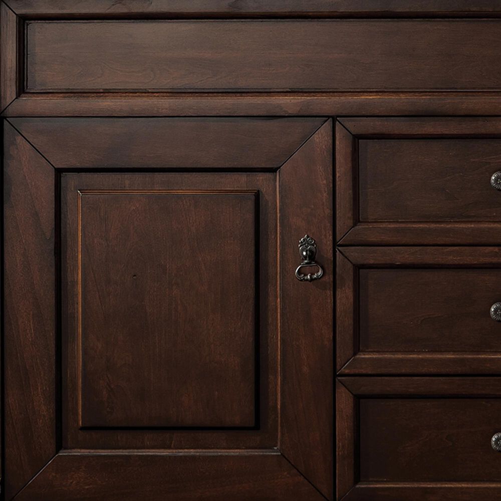James Martin Vanities Brookfield 60&quot; Double Bathroom Vanity in Burnished Mahogany with Single Hole 3 cm White Zeus Quartz Top and Rectangular Sinks, , large