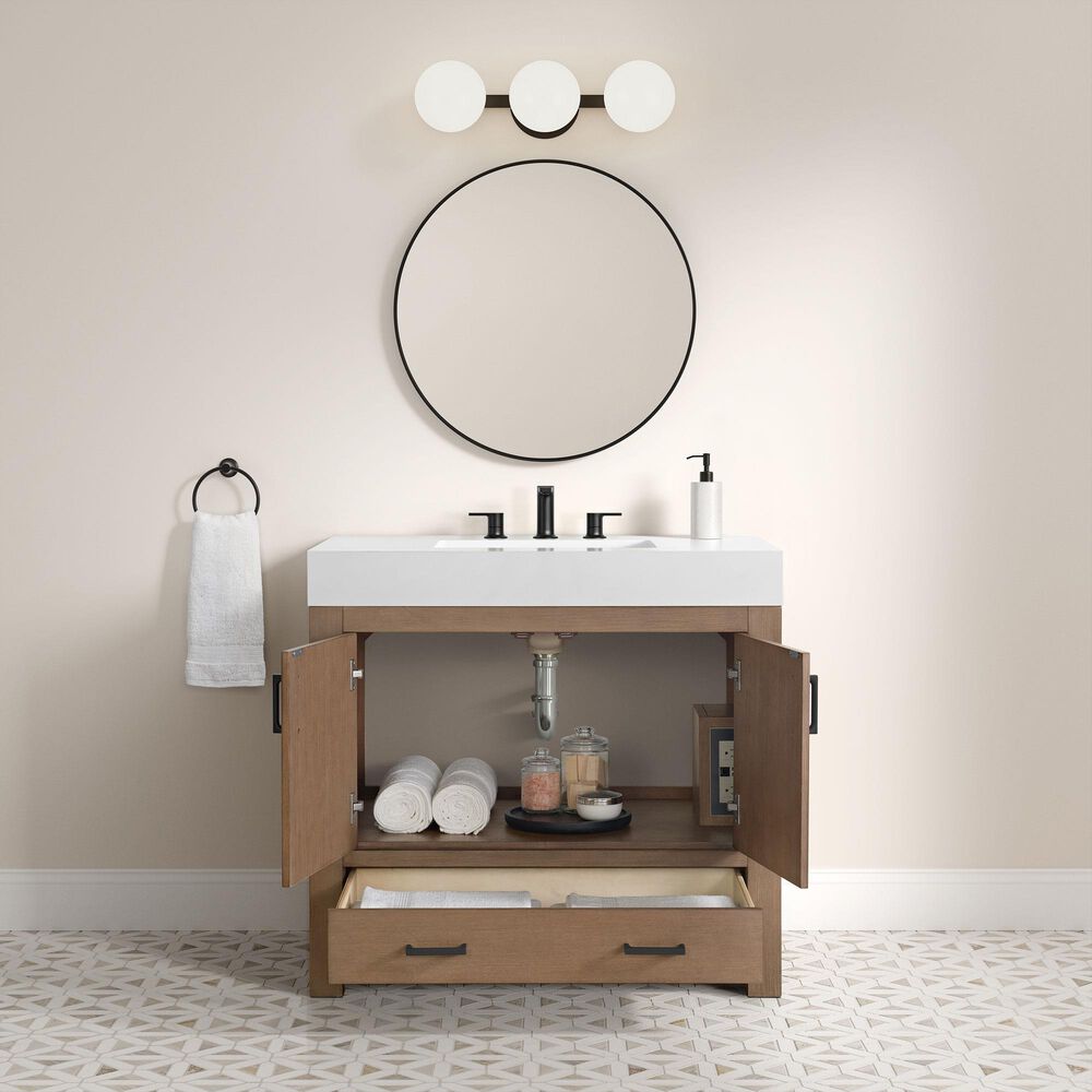 37B Alanya 36" Single Bathroom Vanity in Walnut Drift with White Composite Stone Top, , large