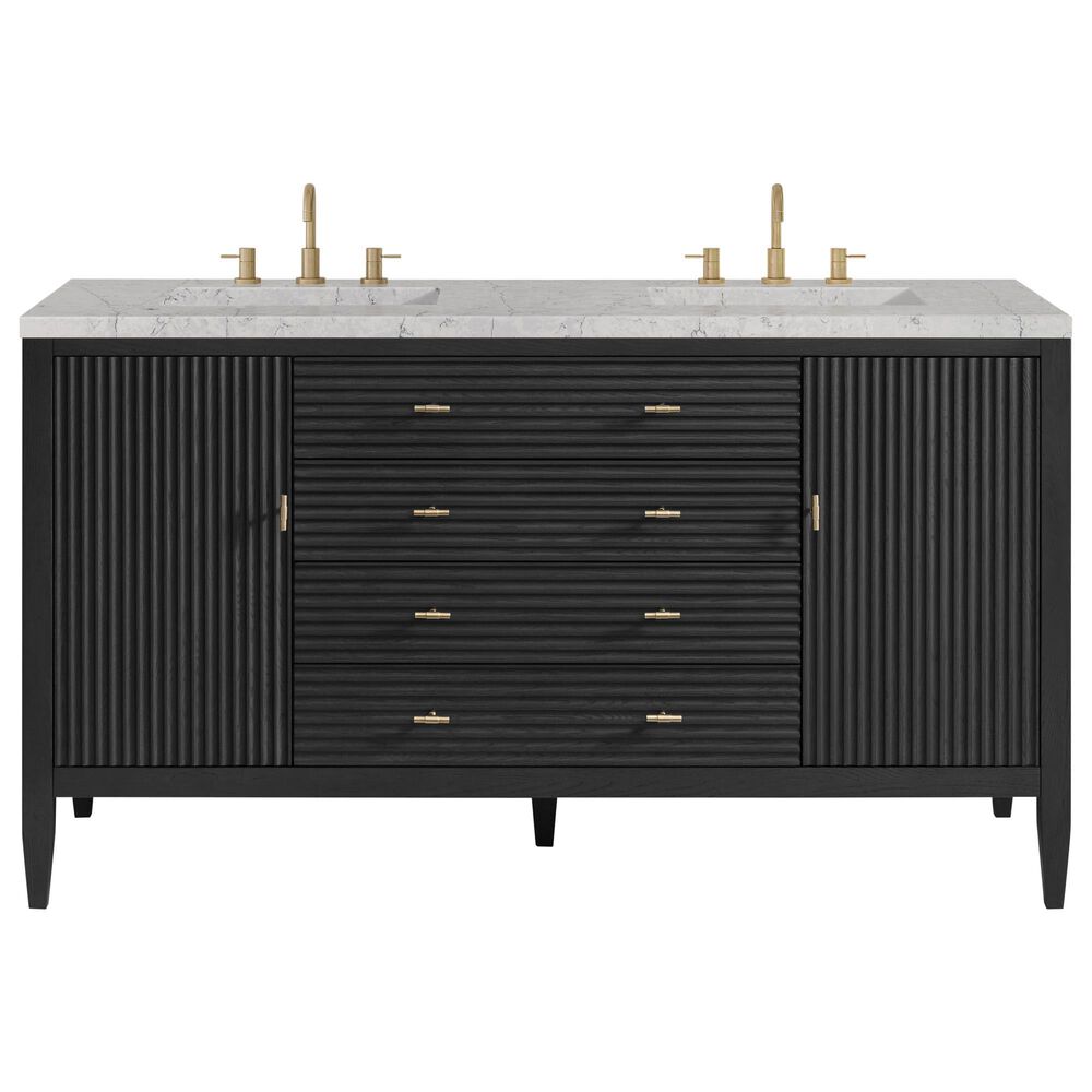 James Martin Vanities Myrrin 60&quot; Double Vanity in Carbon Oak with 3 cm Eternal Jasmine Pearl Quartz Top, , large