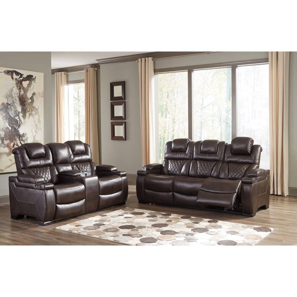 Signature Design by Ashley Warnerton Power Sofa with Headrest in Chocolate Nebraska Furniture Mart