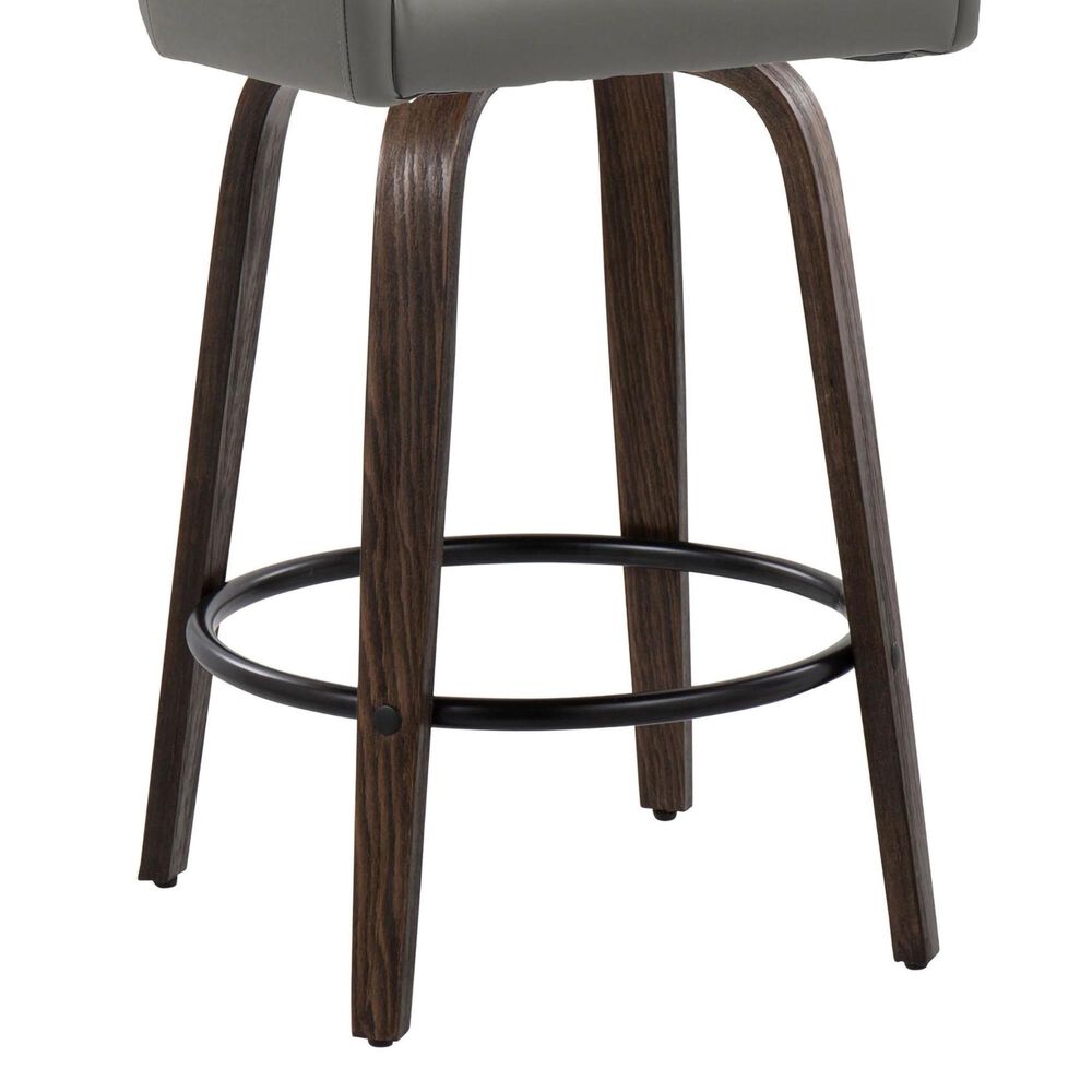 LumiSource Hannah Swivel Counter Stool with Dark Grey Faux Leather Upholstery in Walnut and Black (Set of 2), , large