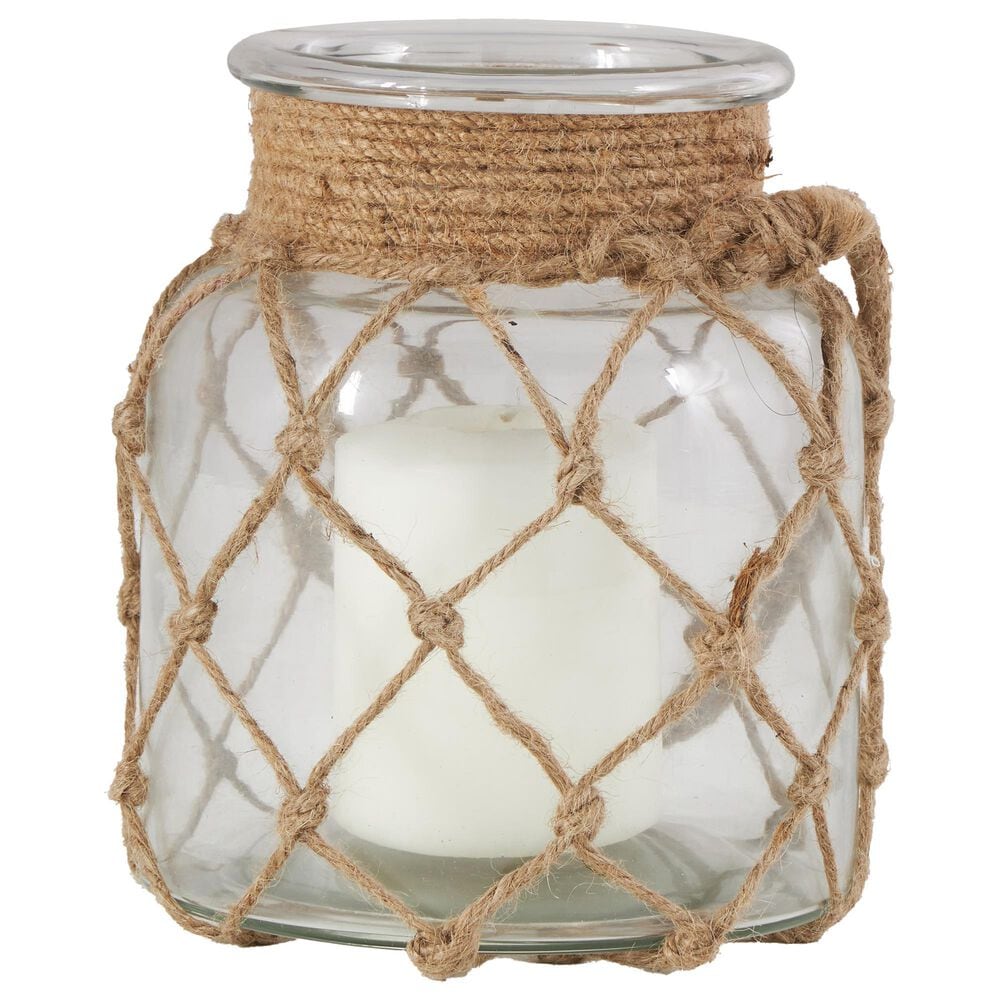 Maple and Jade Handmade Indoor/Outdoor Candle Lantern with Hanging Rope in Brown and Clear, , large