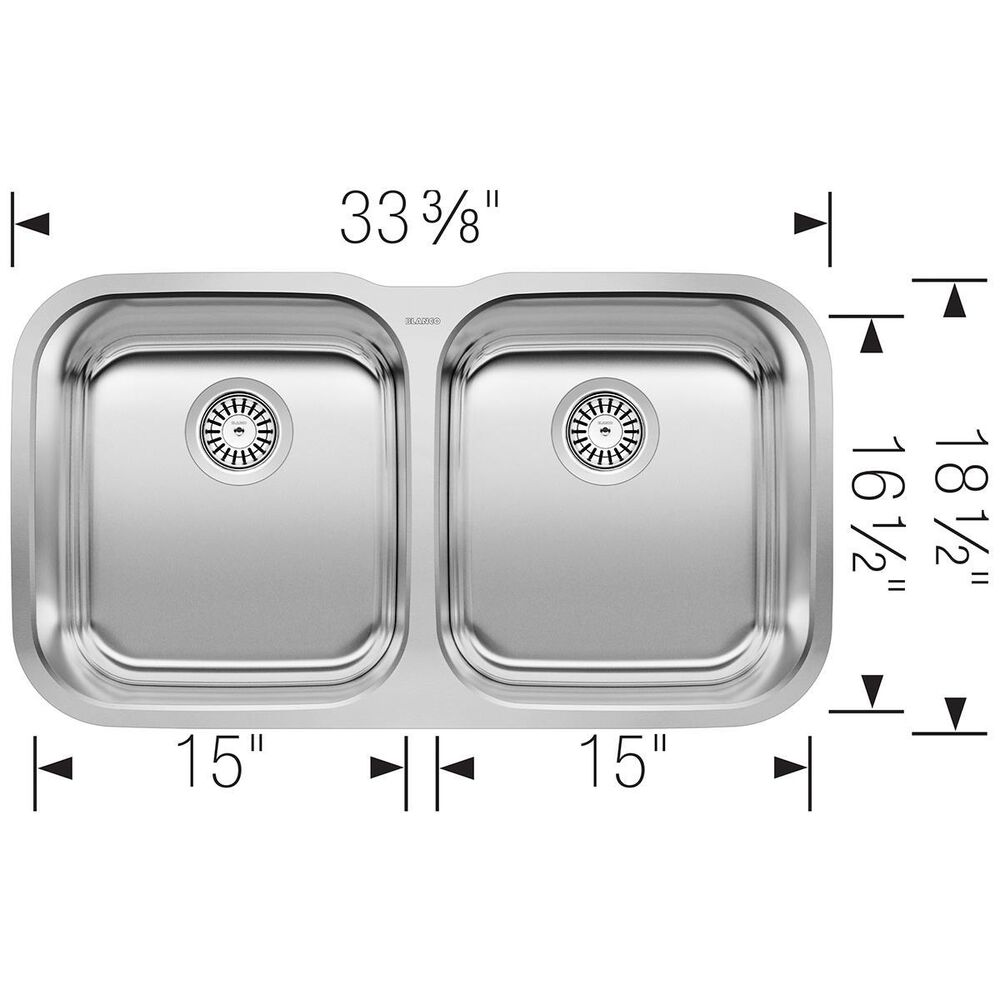 Blanco Stellar 33&quot; Equal Double Bowl Kitchen Sink in Refined Brushed, , large