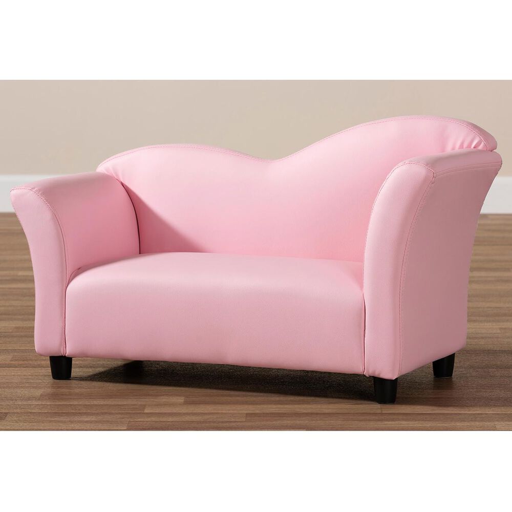 Baxton Studio Felice 2 Seater Kids Loveseat in Pink, , large