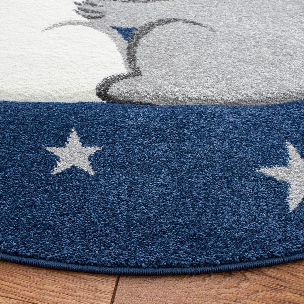 Safavieh Carousel Animals 5&#39;3&quot; Round Navy and Grey Kids  Area Rug, , large