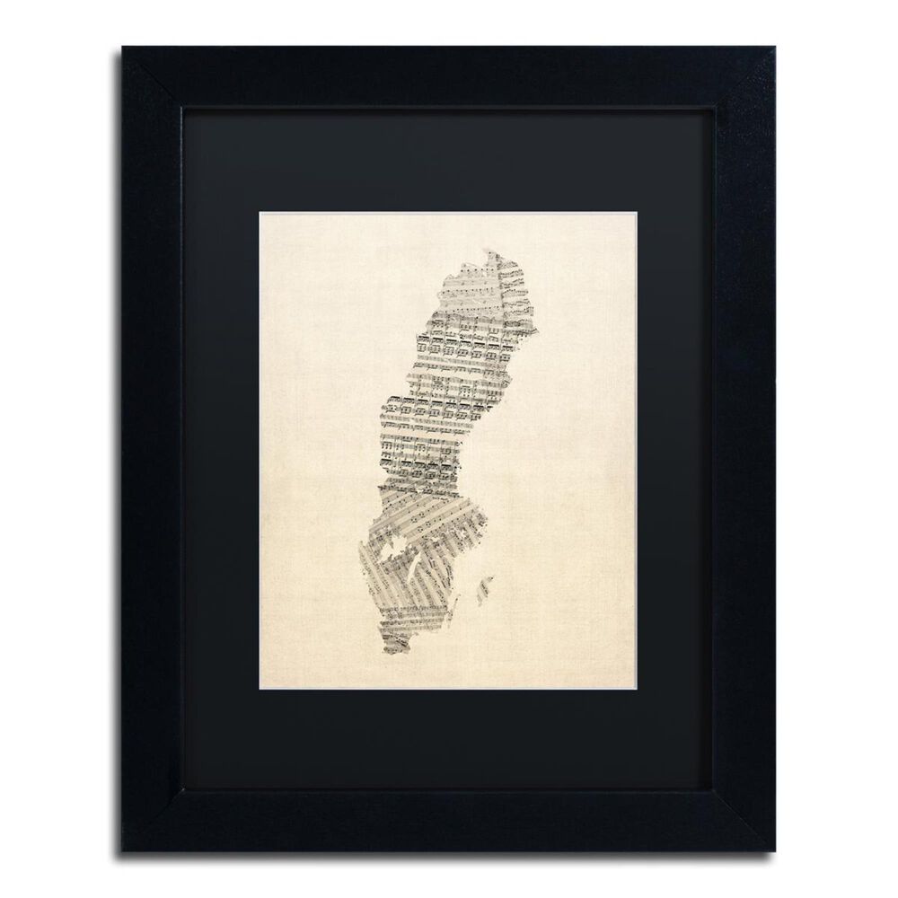 Timberlake Michael Tompsett "Old Sheet Music Map of Sweden" Matted Framed Art, , large