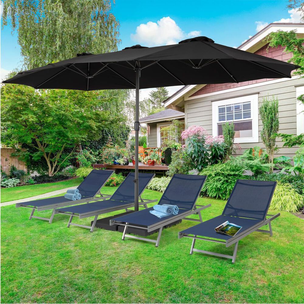 CorLiving Bertha 15&#39; Black Double Umbrella without Base, , large