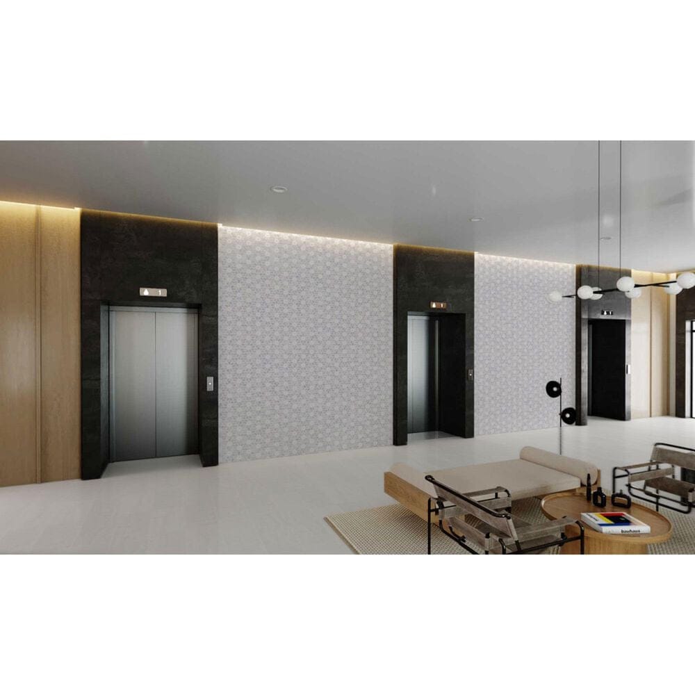 Soho Studio MJ Rain Flower White Carrara and White Thassos 12.4" x 14.13" Marble Mosaic Sheet, , large