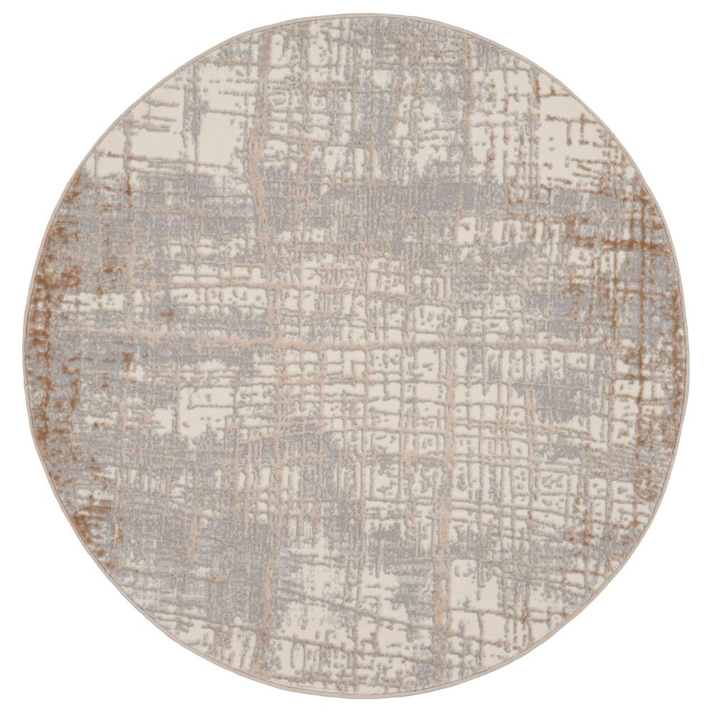 Nourison Rush 4" Round Ivory and Taupe Area Rug, , large