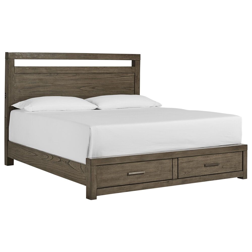 Riva Ridge Modern Loft King Panel Storage Bed in Greystone with USB Ports, , large