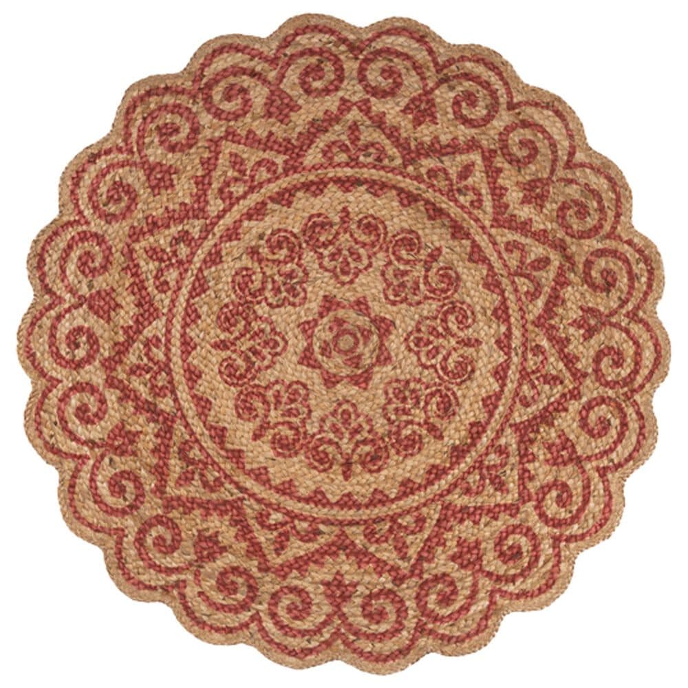 L&R Resources Synergy 54125RED 6" Round Tan and Raspberry Red Area Rug, , large