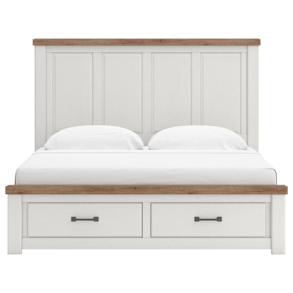 Ashley Savonport 5 Piece King Storage Bedroom Set in White and Brown, , large