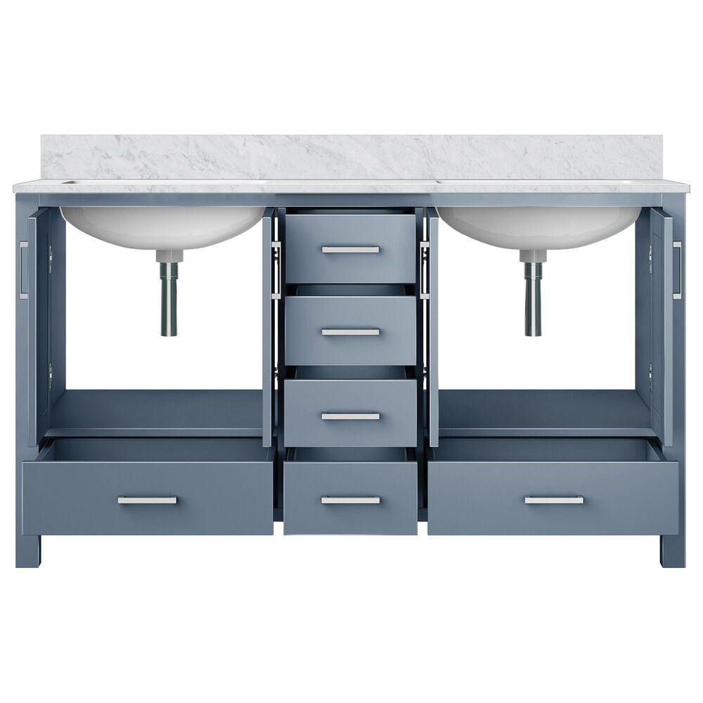 Lexora Home Jacques 60&quot; Double Bathroom Vanity in Dark Grey with 2 cm White Carrara Marble Top and Rectangular Sinks, , large