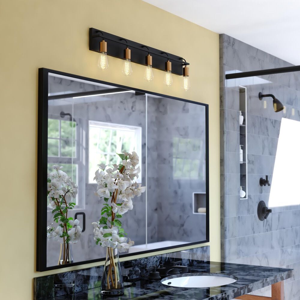 Vaxcel Seward Park 5-Light Bathroom Vanity in Black and Satin Brass, , large