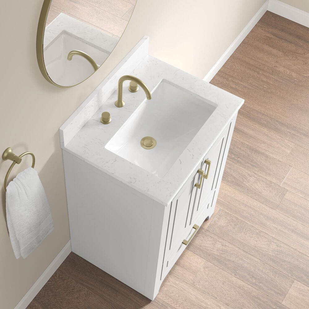 37B Lucerne 24" Single Bathroom Vanity Cabinet in Bright White with Marble Top and Backsplash, , large