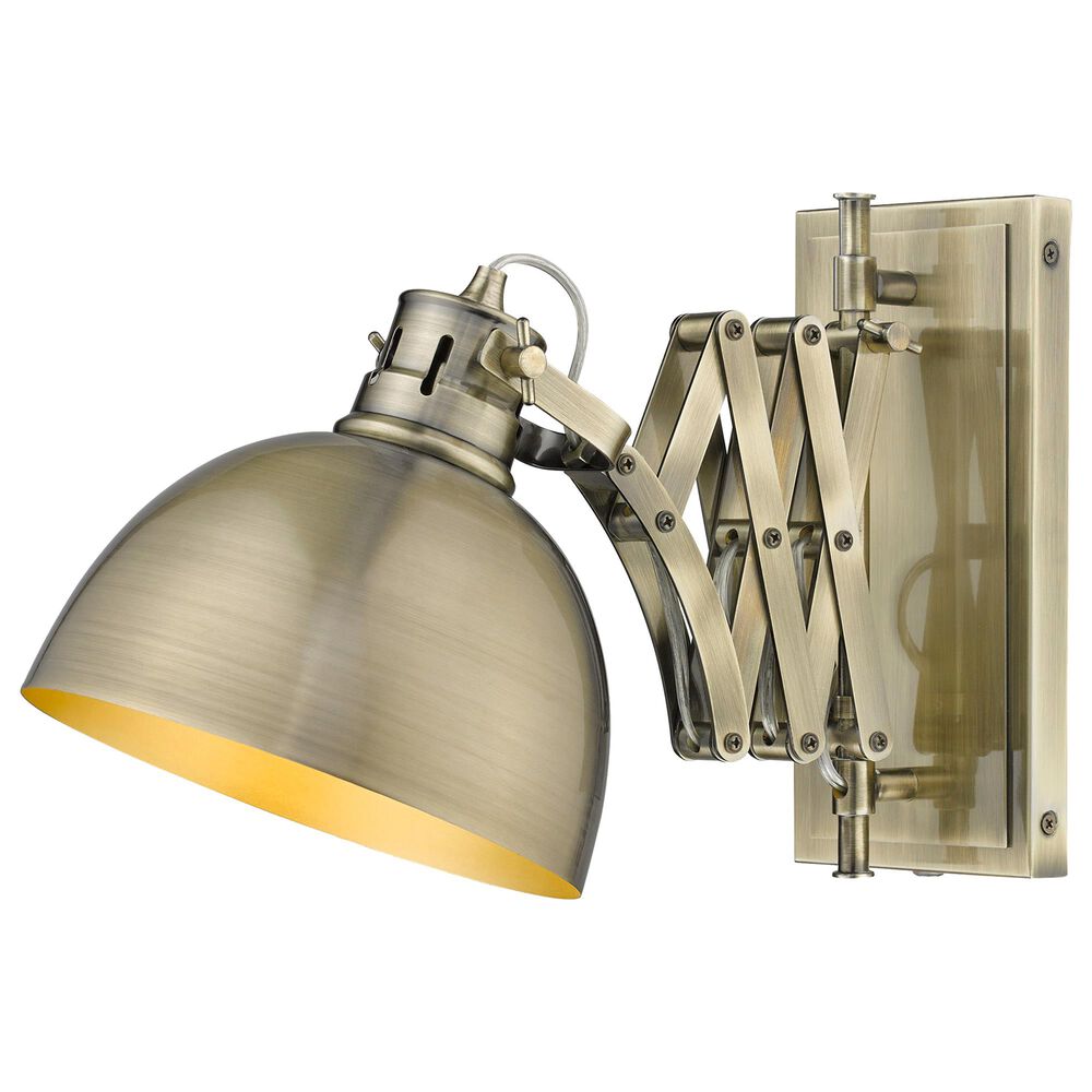 Golden Lighting Hawthorn 1-Light Articulating Wall Sconce in Aged Brass, , large