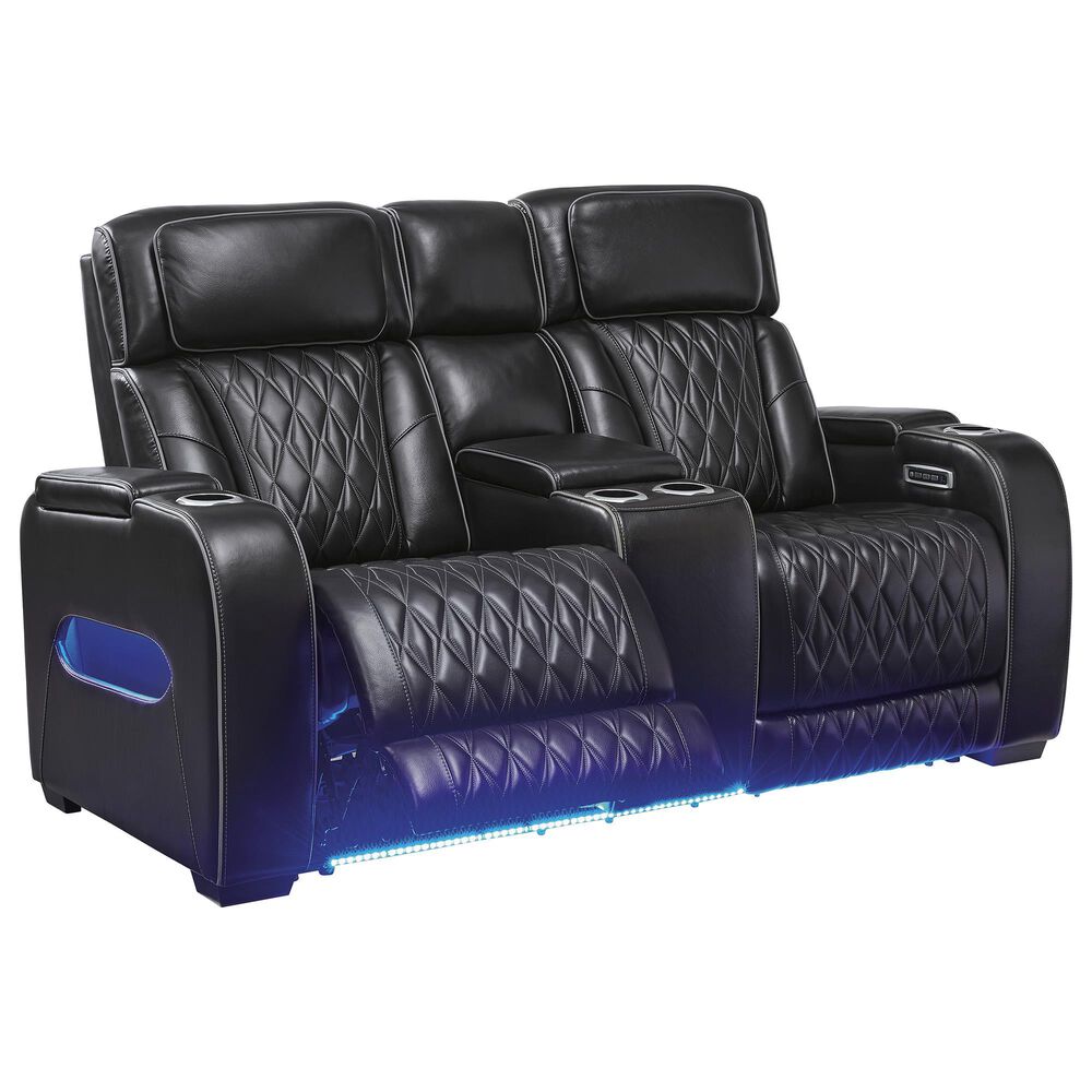 Ashley Boyington Power Reclining Loveseat with Console in Black, , large