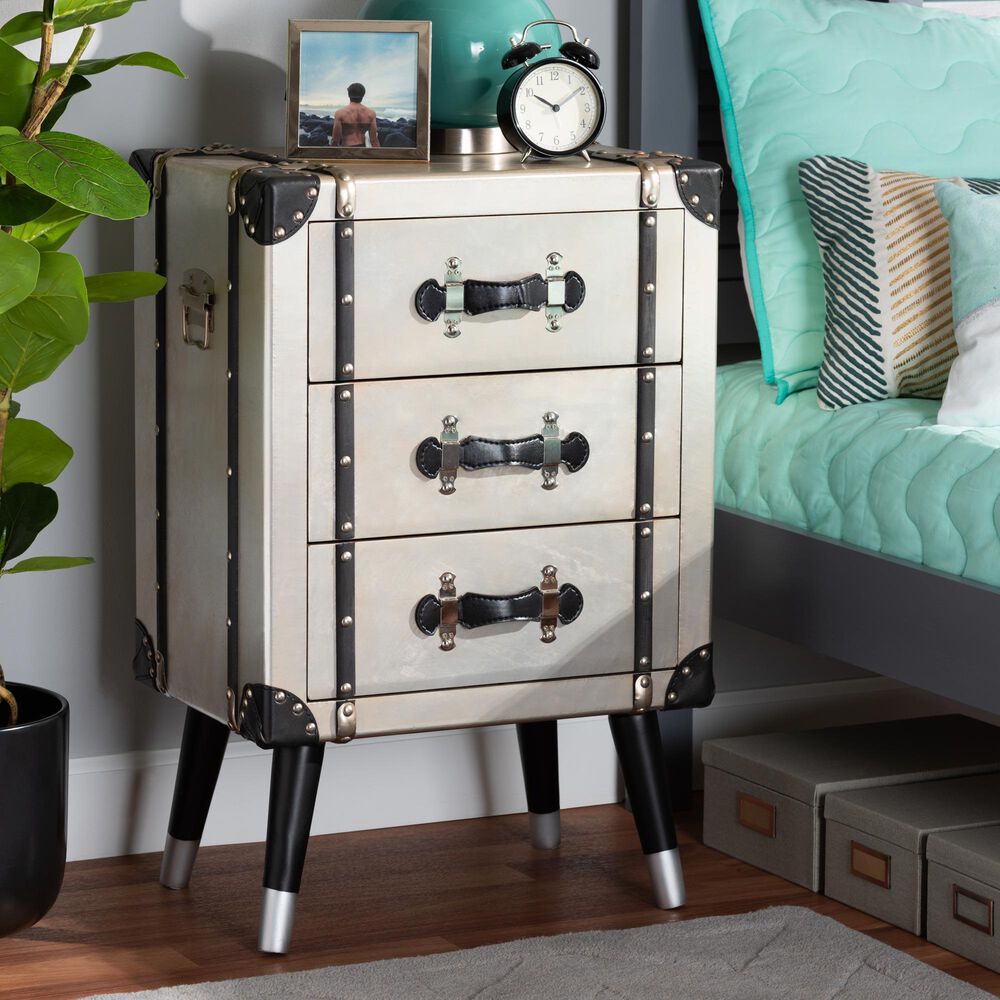 Baxton Studio Dilan 3-Drawer End Table in Antique Silver and Black, , large