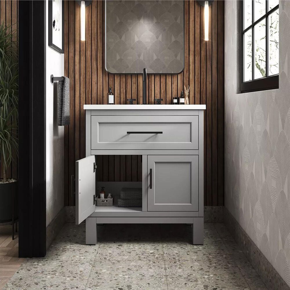 Kohler Quo 30&quot; Single Bathroom Vanity in White with 3 cm Pure White Quartz Top and Oval Sink, , large