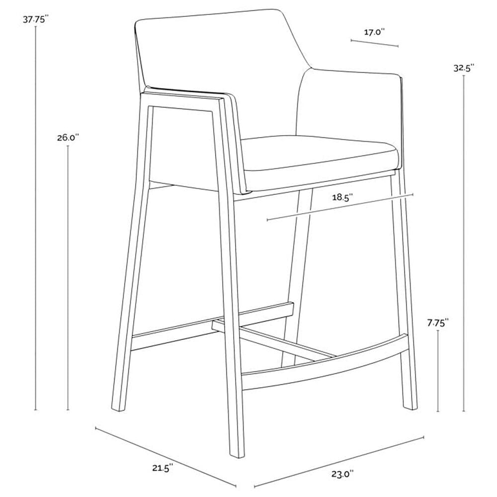 37B Bernadette Counter Stool with Kendall Grey Faux Leather Cushion and Antique Brass Finish, , large