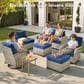 HOMLUX 13-Piece Patio Conversation Set with 54" Fire Pit Table in Navy Blue, , large
