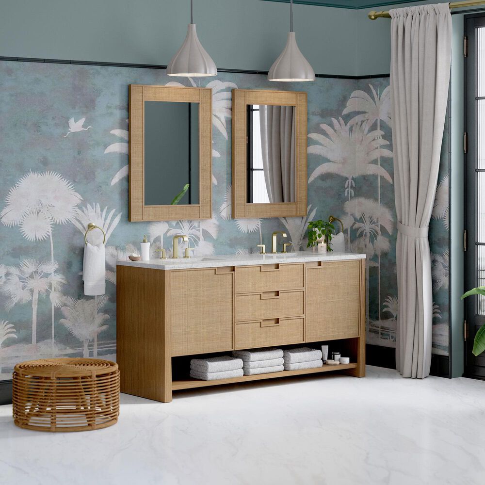 James Martin Vanities Solene 72" Double Bathroom Vanity in Seaside Oak with 3 cm Eternal Jasmine Pearl Quartz Top, Rectangular Sinks and FreePower Wireless Charger, , large