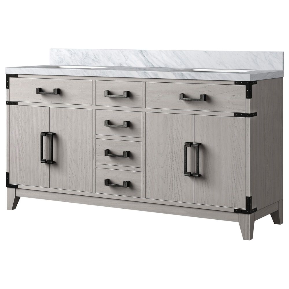 Lexora Home Laurel 60" Double Bathroom Vanity in White Oak with White Carrara Marble Top and Rectangular Sinks, , large