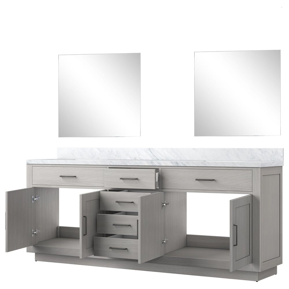 Lexora Home Abbey 84&quot; Double Bathroom Vanity in Black Oak with 2 cm White Carrara Marble Top, Rectangular Sinks and 36&quot; Mirrors, , large