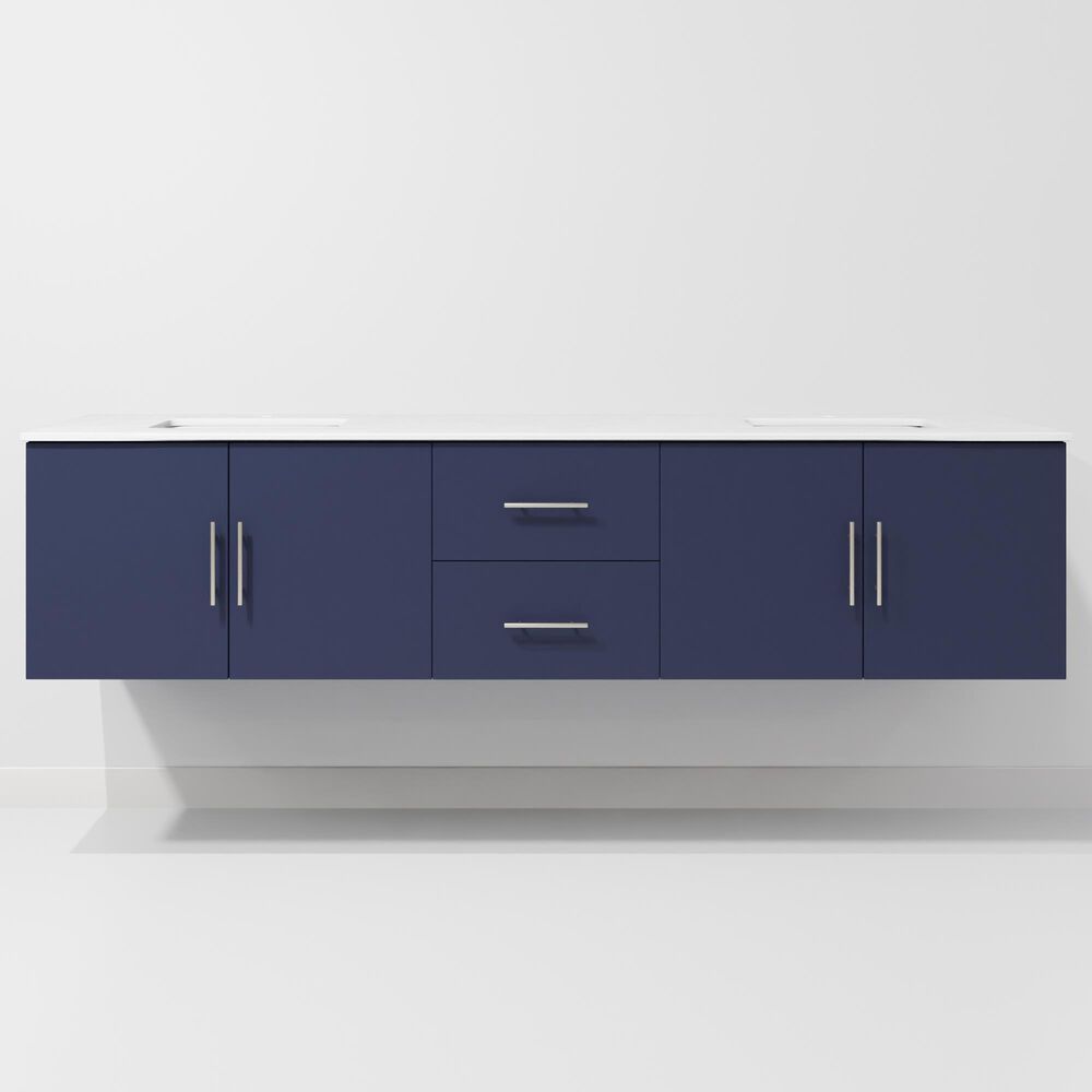 Lexora Home Geneva 80" Double Bathroom Vanity in Navy Blue with 2 cm White Quartz Top and Rectangular Sinks, , large