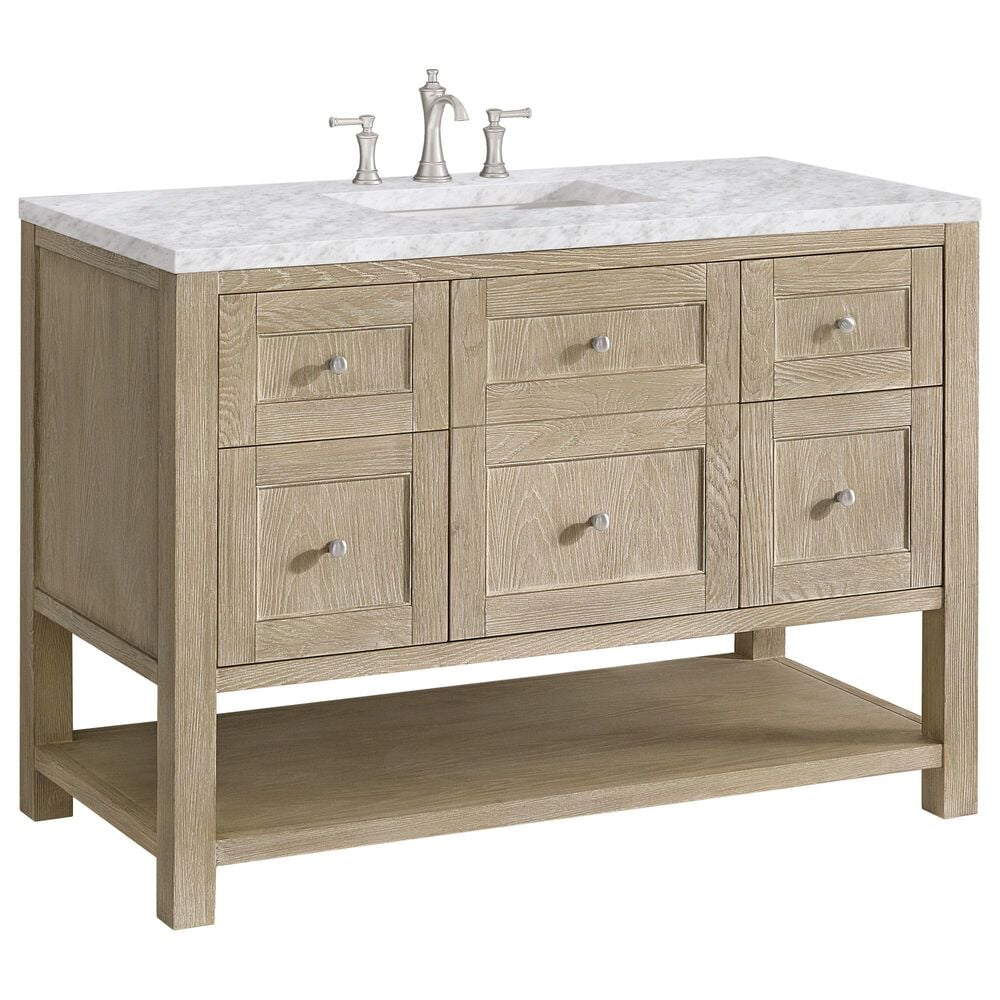 James Martin Vanities Breckenridge 48" Single Vanity in Whitewashed Oak with 3 cm Carrara White Marble Top, , large