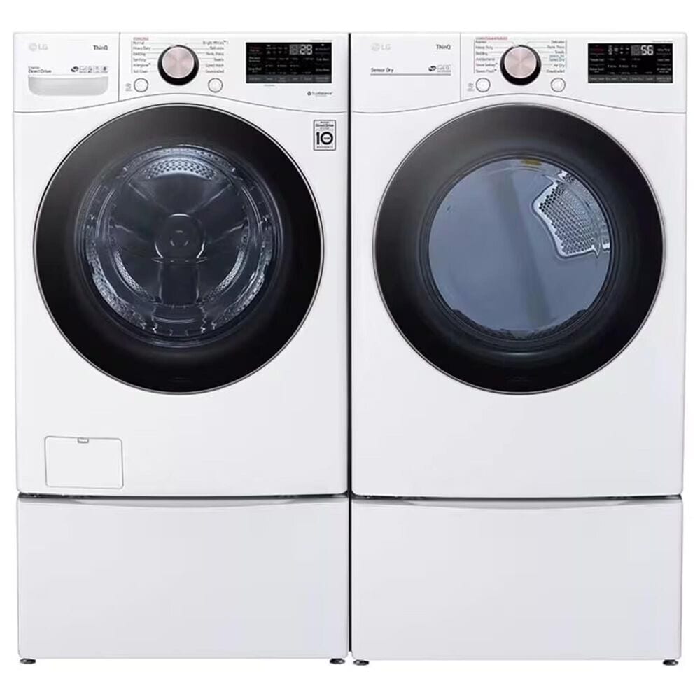 LG 4.5 Cu. Ft. Front Load Washer and 7.4 Cu. Ft. Electric Dryer Laundry Pair with Pedestal Storage Drawers in White, , large