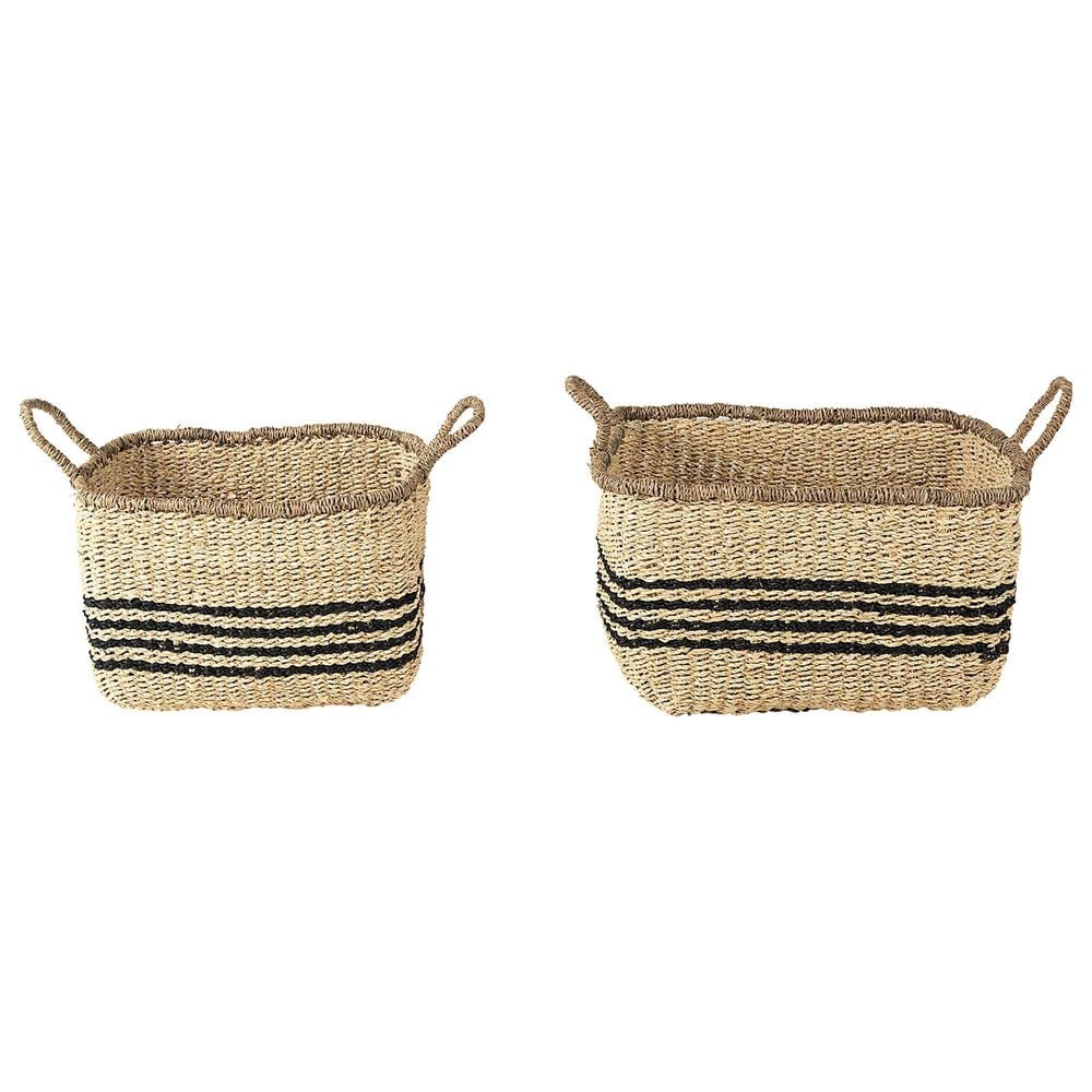 Mercana Emma Rectangular Basket in Light Brown and Black (Set of 2), , large