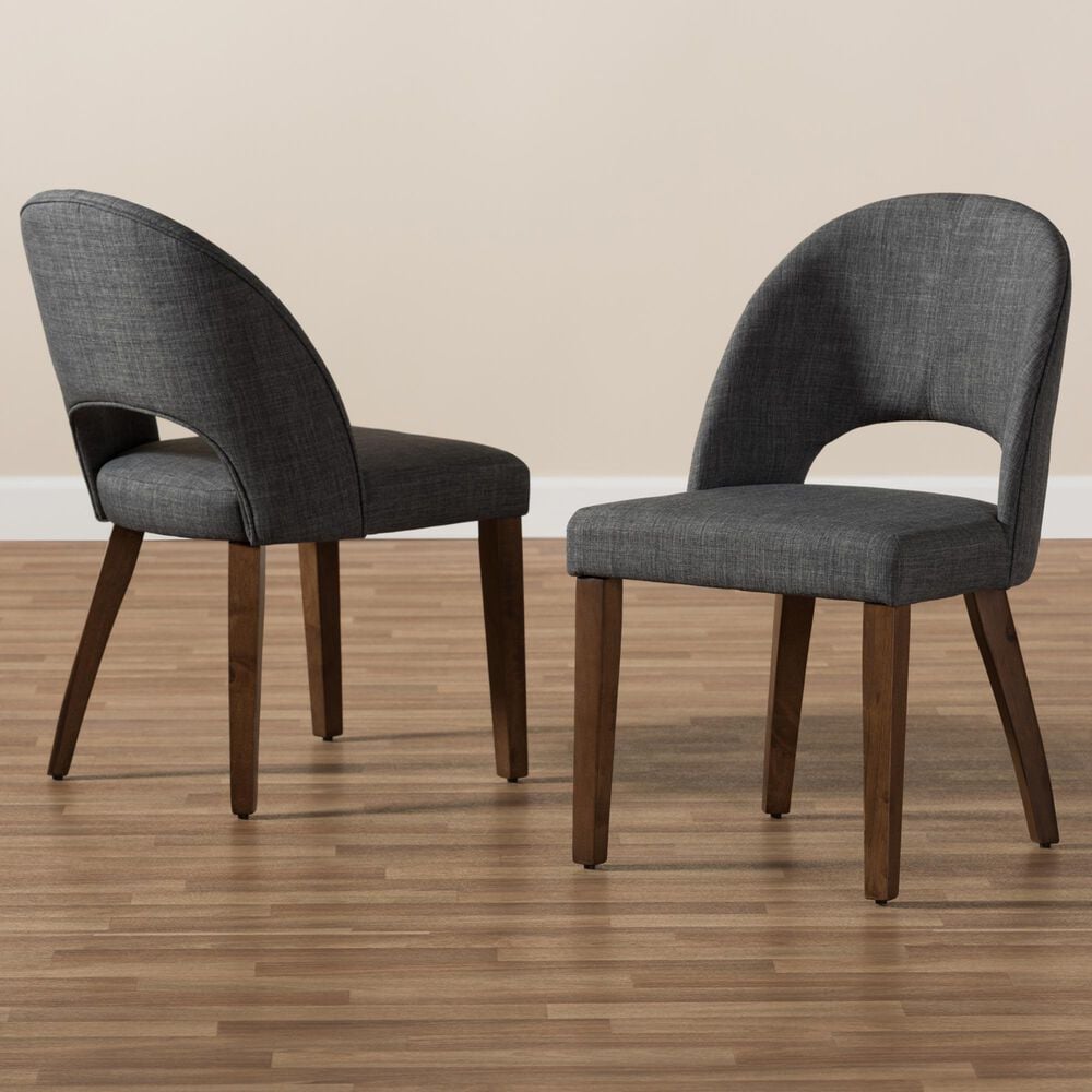 Baxton Studio Wesley Side Chair with Dark Grey Cushion in Walnut (Set of 2), , large