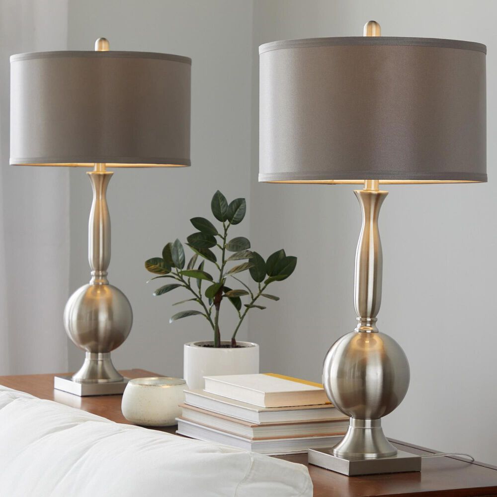 LumiSource Joan Metal Table Lamp in Brushed Nickel (Set of 2), , large