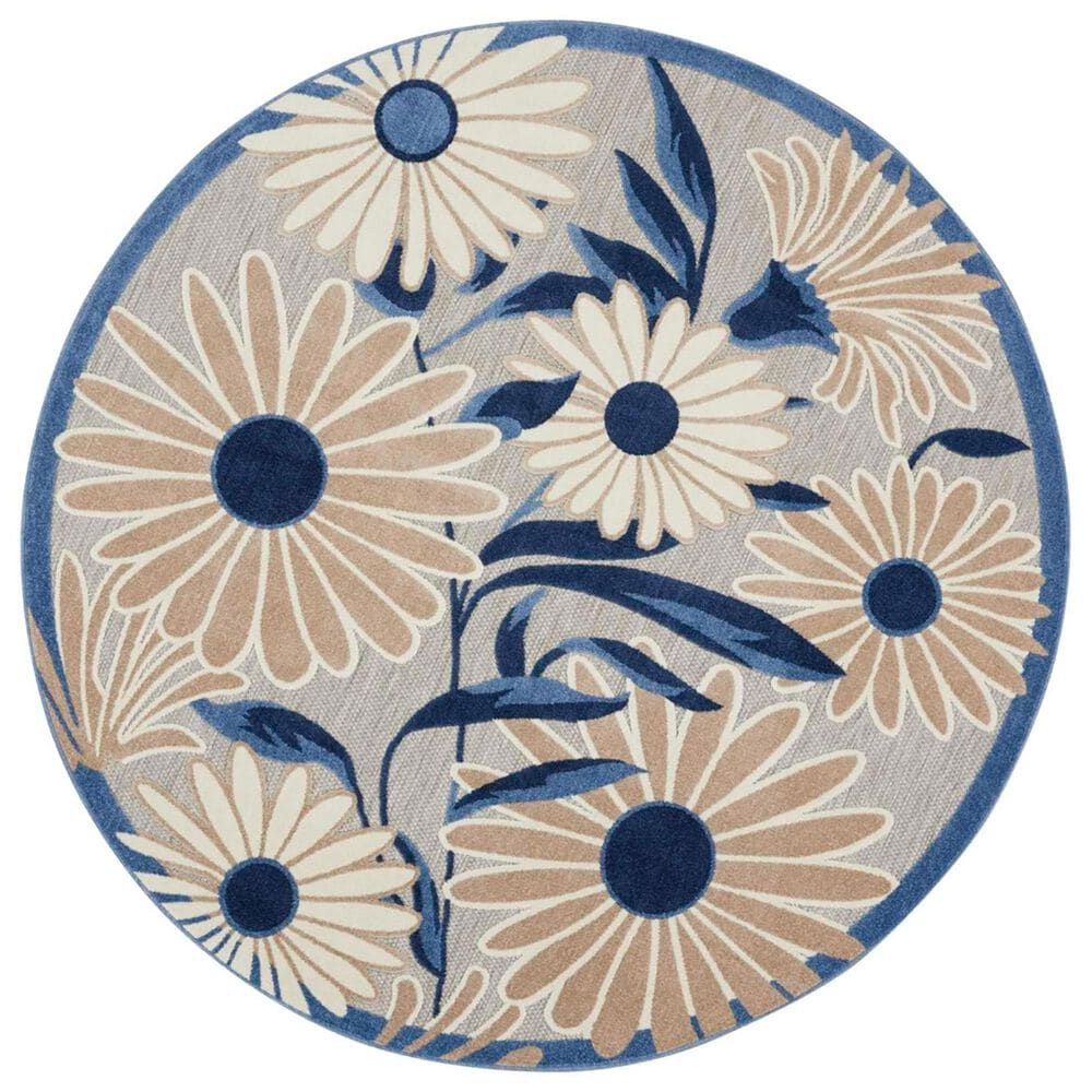 Nourison Aloha 5"3" Round Blue and Grey Indoor/Outdoor Area Rug, , large
