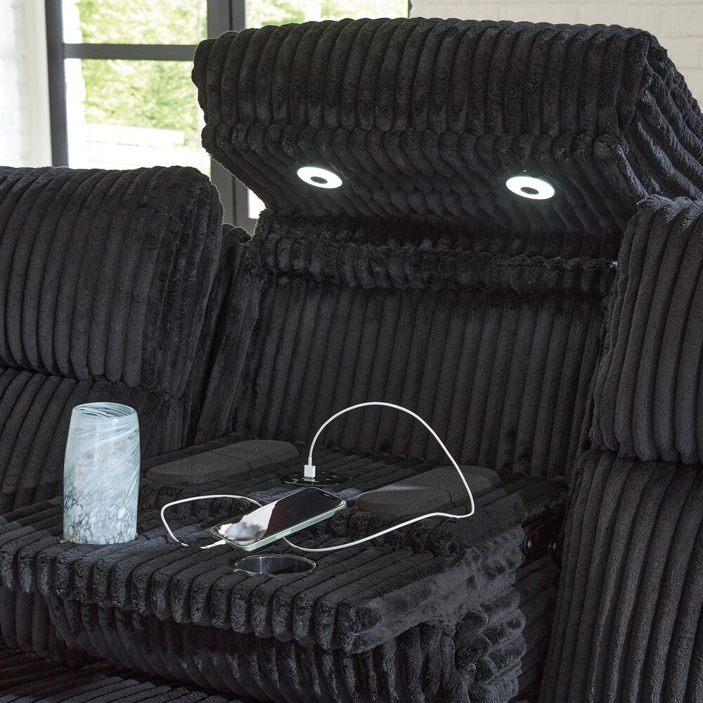 Ashley Forest Lake Power Reclining Sofa with Adjustable Headrest in Black Velvet, , large