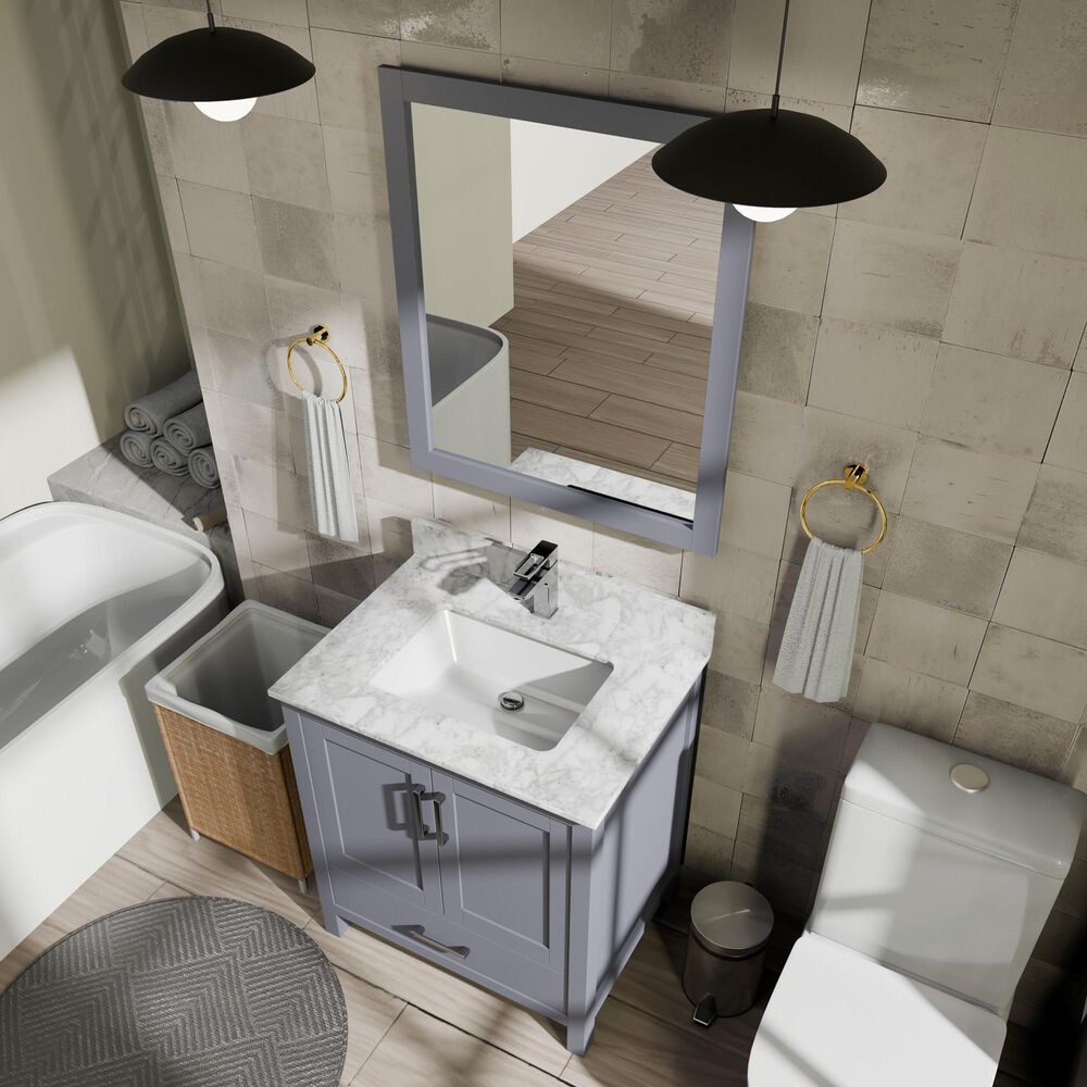 Lexora Home Jacques 30" Single Bathroom Vanity in Dark Grey with 2 cm White Carrara Marble Top and Rectangular Sink, , large