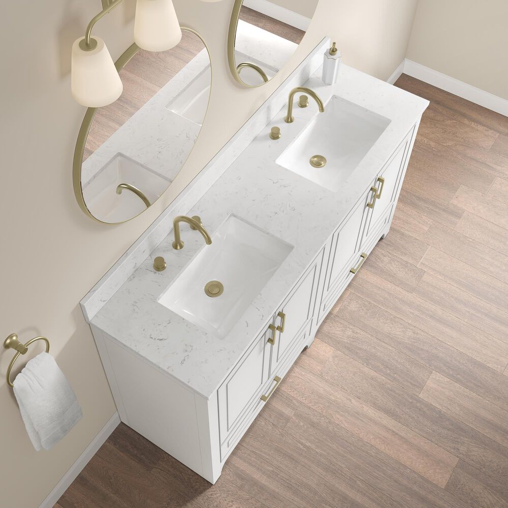 37B Lucerne 60" Double Bathroom Vanity in Bright White with Marble Top and Backsplash, , large