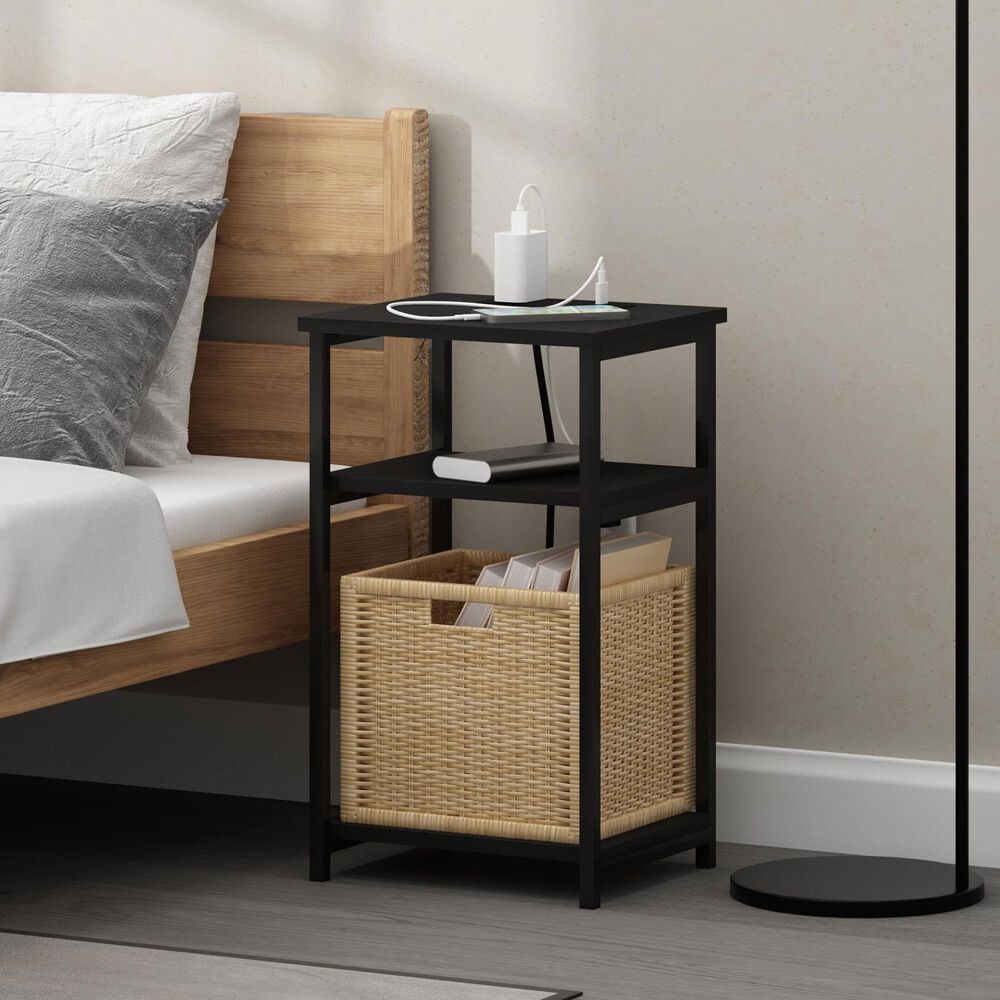 HOMLUX 22.7" 3-Tier End Table in Americano and Black, , large