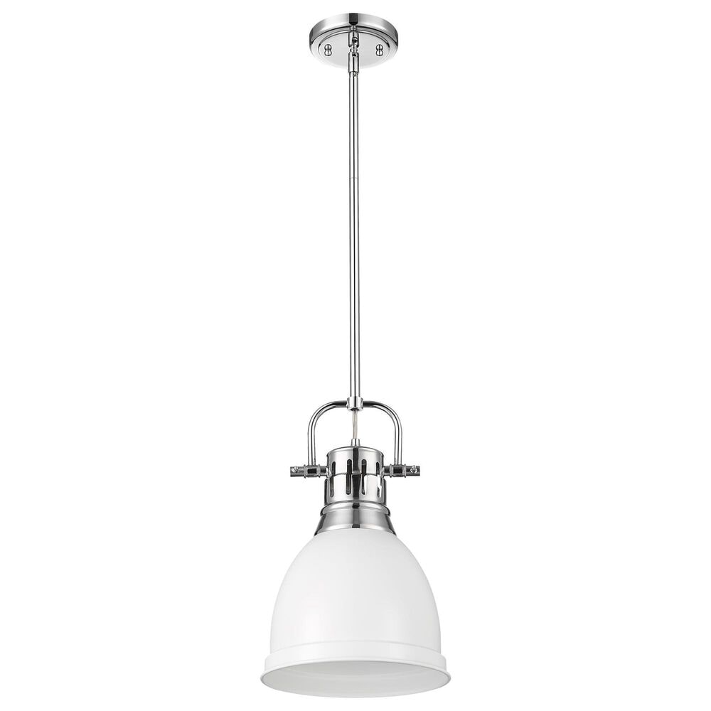 Golden Lighting Duncan 1-Light Small Pendant with Rod and Matte White Shade in Chrome, , large