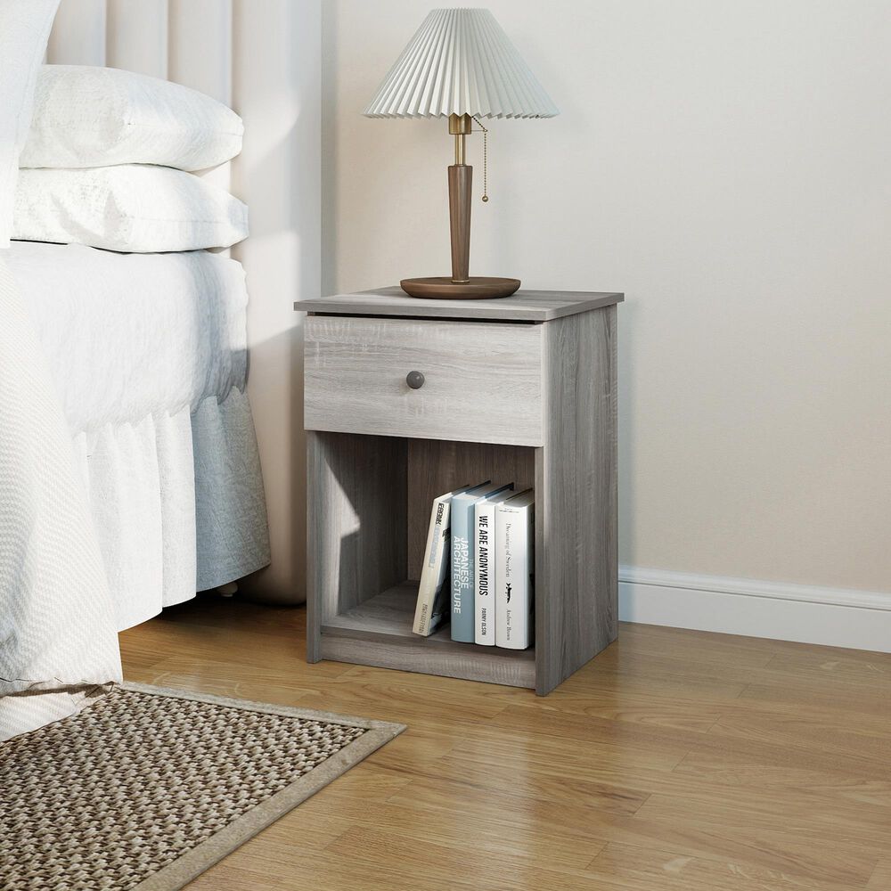 HOMLUX 1-Drawer Modern Nightstand with Knob Handle in French Oak Grey (Set of 2), , large