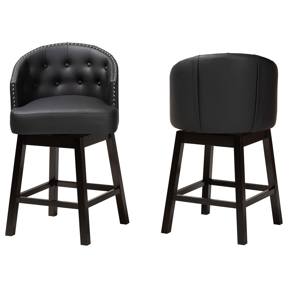 Baxton Studio Theron Swivel Counter Stool with Black Cushion in Espresso Brown (Set of 2), , large