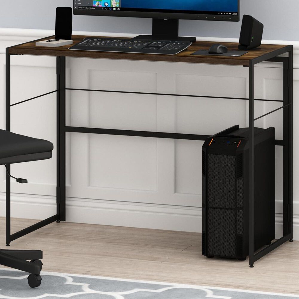 HOMLUX Riau 39" Folding Computer Desk in Rustic Oak and Black, , large