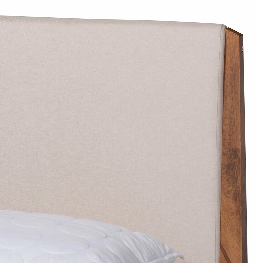 Baxton Studio Lenora Queen Platform Bed with Beige Upholstered in Walnut Brown, , large