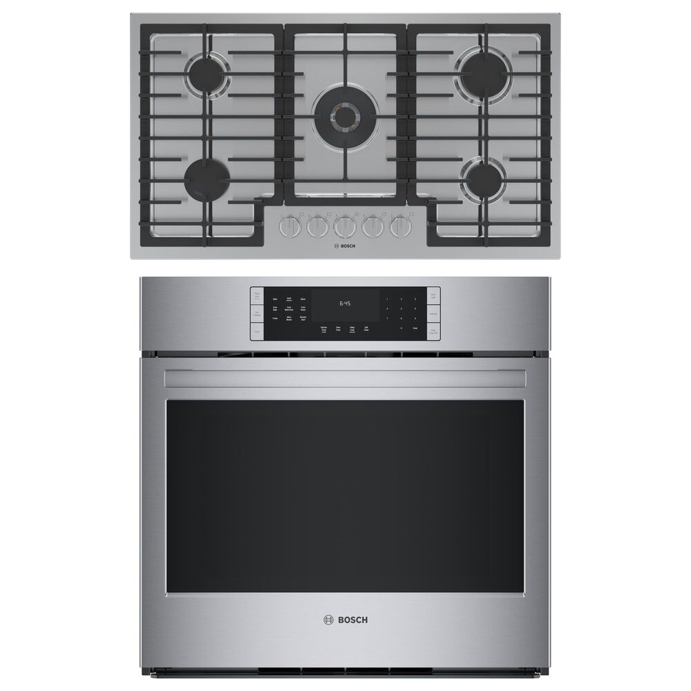Bosch 800 Series 2-Piece Kitchen Package with 30" Single Wall Oven 36" Gas Cooktop and in Stainless Steel, , large