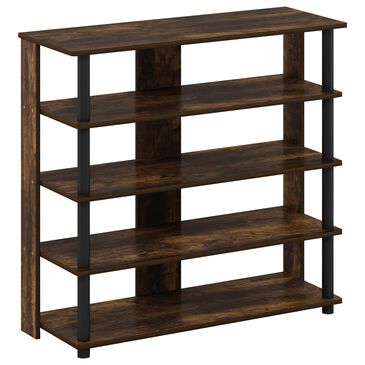 HOMLUX 5-Tier Shoe Rack in Amber Pine and Black, , large