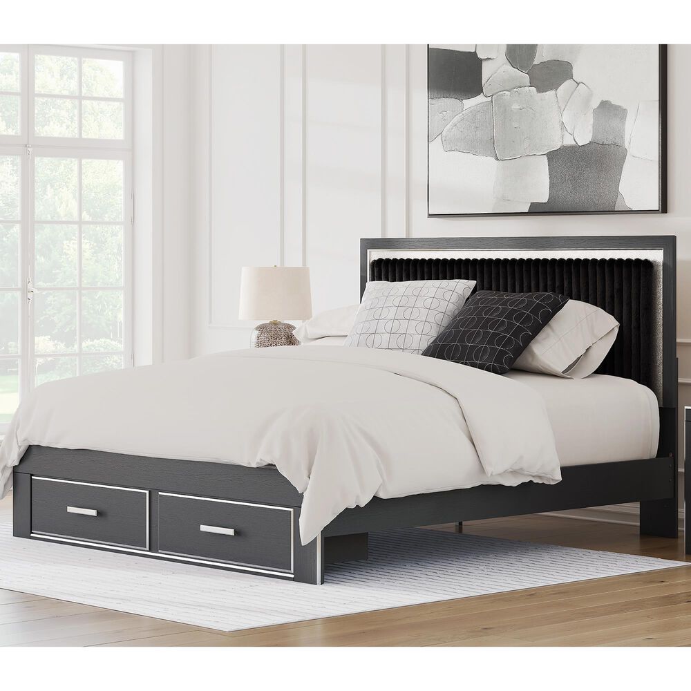 Ashley Zuraleus King Upholstered Storage Bed in Matte Black and Chrome, , large