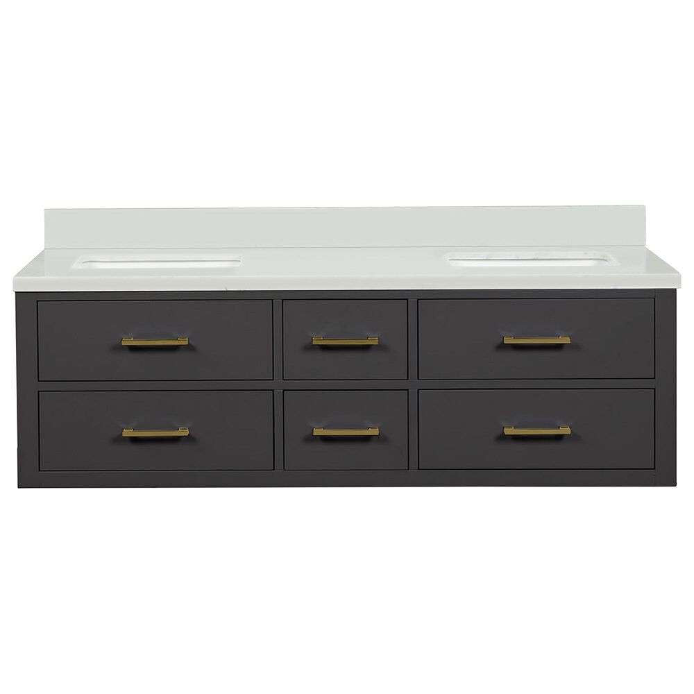 Lexora Home Castor 60&quot; Double Bathroom Vanity in Black with 2 cm White Cultured Marble Top and Rectangular Sinks, , large