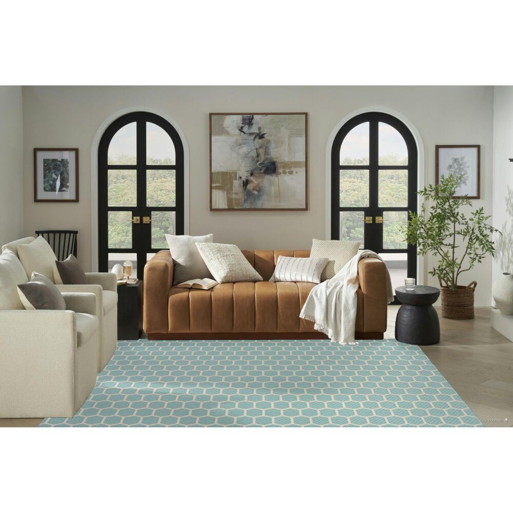 Nourison Twist Reversible 6&#39; x 9&#39; Aqua Indoor/Outdoor Area Rug, , large