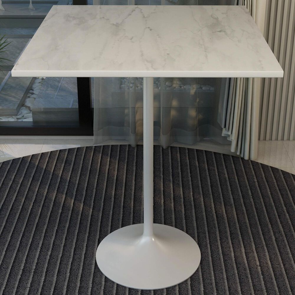 Leisuremod LeisureMod Verve Collection Modern Bar Height Table White Base with 36 Square Marbleized White Laminated  Top, , large